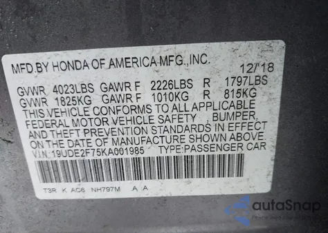 2019 Acura Ilx Premium Package/Technology Package из США, поврежденный, VIN 19UDE2F75KA001985